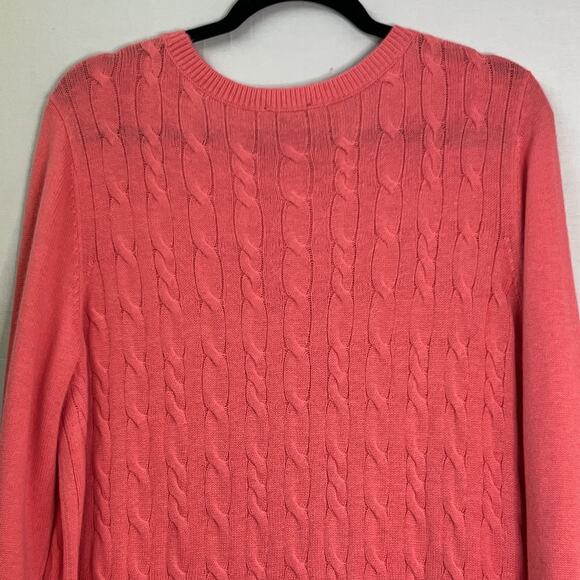 TALBOTS‎ Sweater 2X Cable Knit Lambswool Blend Coral Crew Neck Classic Timeless - Picture 5 of 9